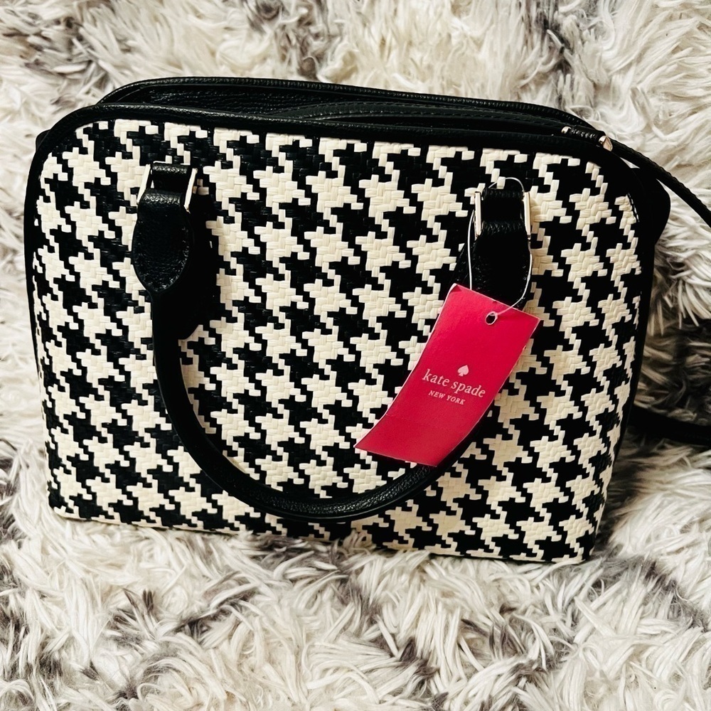 Kate Spade Darcy Woven Small Satchel & Large Slim Bifold Wallet In Houndstooth - Picture 7 of 7